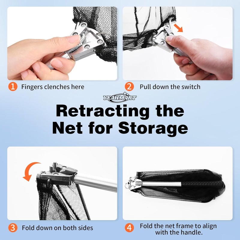 Yeahmart Fishing Net Minnow Nets with Aluminum Collapsible Telescopic Fishing Pole Handle and Nylon Mesh, Small Fishing Landing Net for Saltwater Freshwater, Kids, Men, Women, Extends to 21-75 inch - Image 5